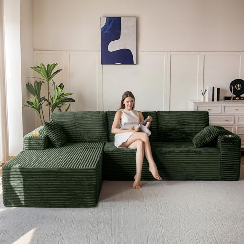 MAXYOYO Canapé d'angle Modulable 265 cm avec Méridienne en L, Canapé Moderne sans Structure pour Salon, Canapé Livré en Boîte, Canapé-lit Surdimensionné avec Assise Profonde, Aucun Montage Requis