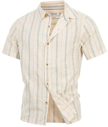 Indicode INJulio Camisa de mezcla de algodón a rayas para hombre | Camisa de manga corta con cuello Kent para hombre, Azul Parisino, M