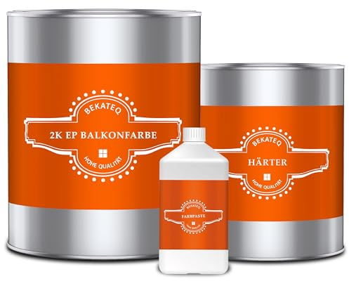 BEKATEQ 2K Epoxidharz in Anthrazitgrau 1kg für Balkon & Terrasse I Bodenfarbe UV-optimiert, Selbstentlüftend, Geruchsarm - Bodenbeschichtung zur Balkon-Abdichtung, Balkonfarbe wasserdicht BK-300EP