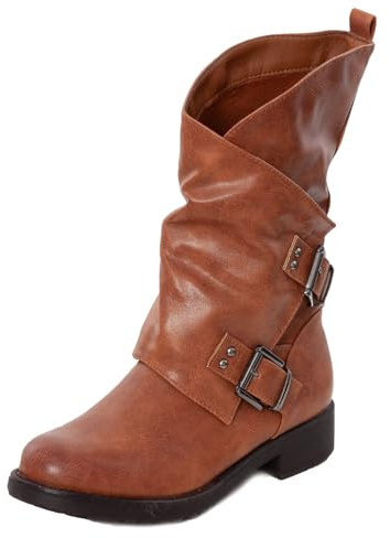 Toocool - Botas bajas para mujer, botas biker de motorista, botines con hebillas, botas militares SA9907, camel, 40 EU