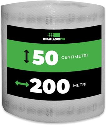 ImballaggiPer Rotolo Pluriball Leggero 50cm x 200mt 35gr/mq con HD, Bobina per Imballaggio e Spedizione, Ideale per Trasloco, Trasporto e Protezione Oggetti