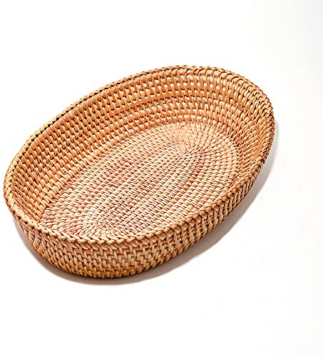 12.6 Inch Woven Bread Basket Fruit Basket for Kitchen Counter Wicker Handmade Long Bread Serving Basket Food Organizer Display Basket Storage Basket for Spoon Fork Napkin