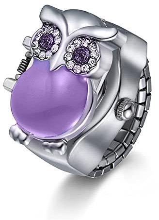 JewelryWe Ringuhr Fingeruhr Damen Analog Quarz Uhr Elastisch Ring Edelstahl Eule Deko Uhr Uhrenring Weiß Schwarz Rot