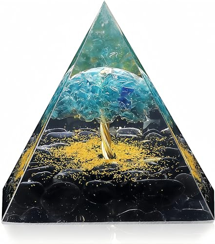 EternalOrgone Pirámide de orgón del árbol de la vida para energía positiva, cuarzo azul orgonita y obsidiana pirámides de cristal curativo para reducir el estrés, chakras, reiki, curación, meditación