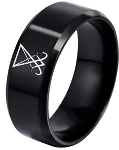 KBNSUIAN Anello in acciaio inossidabile con sigillo di Lucifero zolfo satanico, anello elegante con simbolo satanico Sigillum Satana, gioiello per anniversario, anello per uomo e donna, taglia 6-12,