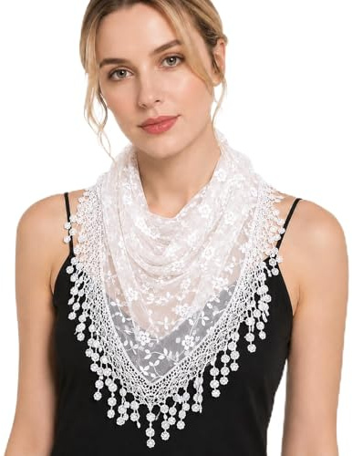 MAIRY Scarfs for Women Ladies Elegant Lace Tassel Shawl Scarves Hair Wrap Triangle Scarf FL-M09