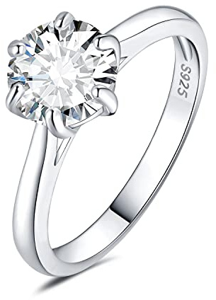JewelryPalace 2ct Classique Cubic Zirconia Bague Taille Rond Solitaire Pierre Argent Massif 925 Femme, Diamant Simulé Bague Argent Fiançailles Mariage Promise Alliance, Ensemble Bijoux Femme Mariee