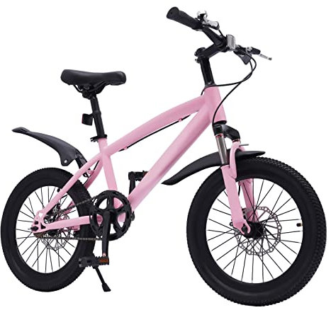 TIXBYGO Kinderfahrrad 18 Zoll Jungen Mädchen BMX Stil Kinder Fahrrad Mountainbike mit Federgabel und V-Brakes, Kinderfahrrad Ab 8 Jahre, Einstellbare Sitzhöhe 59-70cm, Rosa