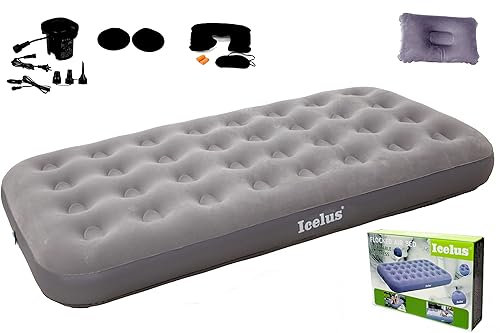 Icelus Twin Aufblasbare Luftbett 191x 100 x 23 cm Camping Luftmatratze mit Luftpumpe,Aufblasbare Matratze Bett,Reisebett,Schlafunterlage für Zuhause und Reisen(Grau)