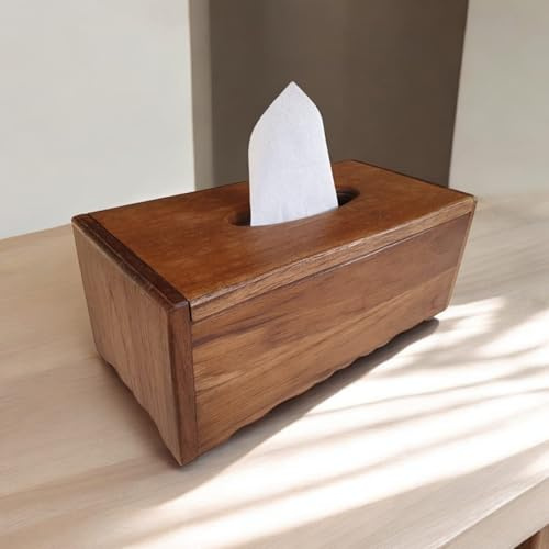 Scatola per fazzoletti in legno di teak con effetto rustico, in diverse dimensioni e motivi, adatta come asciugamano cosmetico o dispenser per fazzoletti usa e getta (scatola in legno di teak)
