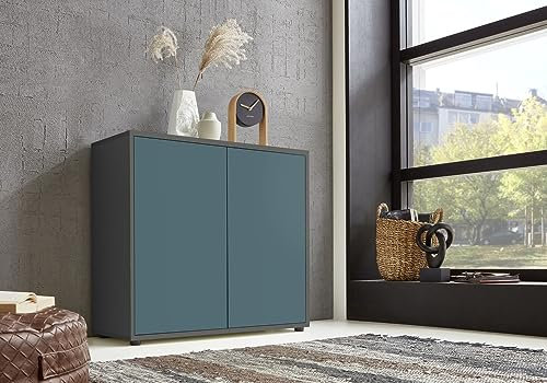 moebel-dich-auf Schuhschrank Ben 4 Kommode Sideboard Türkommode (anthrazit/Petrol)