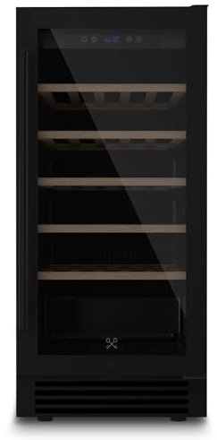 LES PETITS CHAMPS Cave à Vin Encastrable Sous Plan 32 Bouteilles CAVCEB32 Black Edition, Capacité 82 L, Design Élégant en Acier Inoxydable, Réglable de 5°C à 20°C, Anti-UV, LED