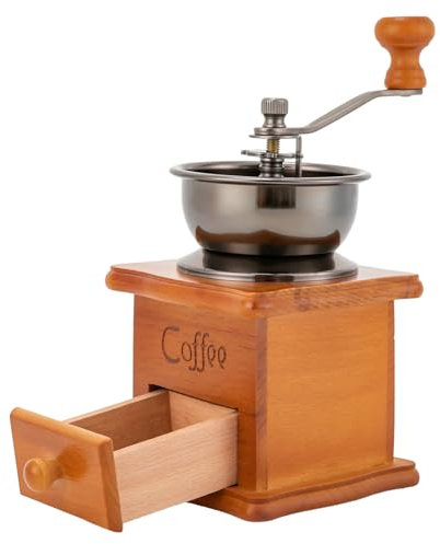 Kaffeemühle, Braun Retro Manuelle Kaffeemühle auf Holz mit Handkurbel, Tragbar, Kaffee Mühle im Antik Design,Handmühle für Kaffeebohnen