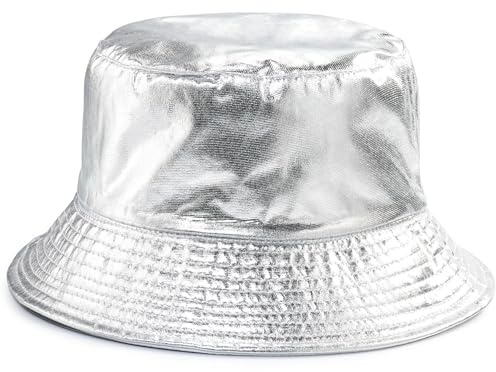 MESU Bobs Trendy Metal Cape Double Face Beach Fisherman's Hat Femmes Hommes Chapeau de Jeune Fille pour Argenté