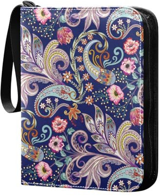 Paisley Mandala Blumen Blätter Sammelkartenalbum 4 Taschen Kartenordner 50 Seiten 400 Karten PU Reißverschluss Kartenbinder Aufbewahrungshalter für Sportspielkarte