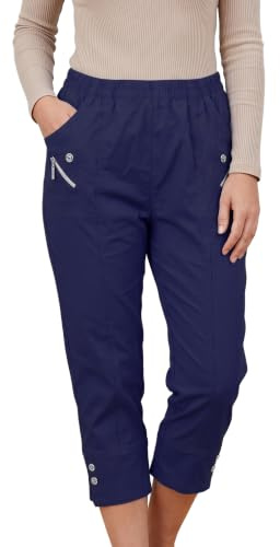 Golomak Womens Capri Trousers, Cherry Berry 3/4 Cotton Pants, Navy 16