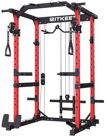 Power Cage, Power Rack 1500 lb Capacity with Cable Crossover & 15-Level Adjustable Pulley, 8 Attachments, Space-Saving Home Gym Multi-Functional Power Rack, RitKeep M10