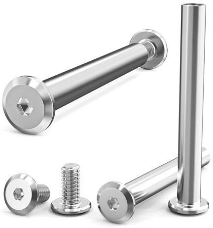 10 Tornillo de Conexión M4 x 40 mm, (10 Tornillos para Muebles, 10 Tornillos de Casquillo), Acero Inoxidable A2 V2A, Conector de Muebles, Conector de Armario para Conectar Muebles, Armarios, Aablas de