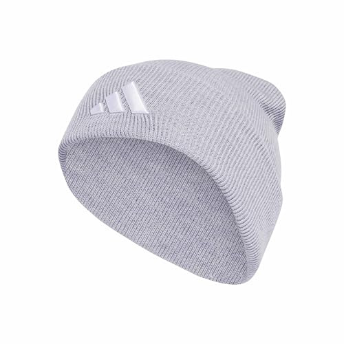 adidas Unisex NEW Logo Beanie Cuff, Light Grey Heather/White, L