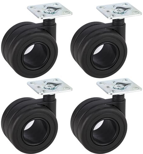 Dörner + Helmer Lot de 4 roulettes doubles en plastique - 65 x 43 mm - Charge maximale : 240 kg - Plaque de 47 x 47 mm - Noir