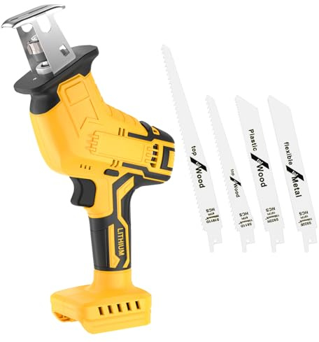 Cordless Reciprocating Saw for Dewalt 20V (No Battery), Brushless Reciprocating Saw 3500SPM Stroke Speed with 4 Blades for Metal/Wood/PVC Cutting Tool