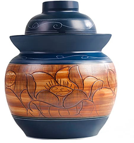 BCJMKDX Vaso di fermentazione. Vaso di decapaggio in Vaso di coccio di fermentazione in Ceramica Tradizionale Cinese con Coperchio a Tenuta d'Acqua, Grande Kimchi in Ceramica addensata(5KG)