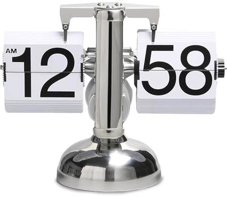 IDAMAKON Flip-Uhr Retro,Digitale Batteriebetriebene Down Uhr mit Zahnradmechanik,Schreibtischuhr Vintage Design,Mechanisch Flip Clock,Tischuhr Mit Digitalanzeige Für Das Wohnzimmer zu Hause(Weiß)