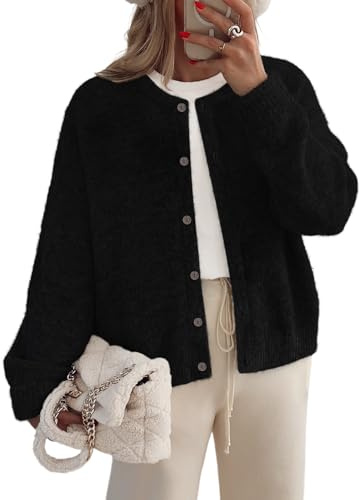 LILLUSORY Womens Cardigans Sweater Chunky Oversized Cable Knit Cozy Comfy Early Fall 2026 Clothes Outfits Fashion Clothing Trendy Teacher Plus Size Thanksgiving Cute Winter Black L