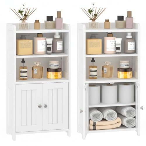 MOGELAFOO Small Bathroom Storage Cabinet, 30 Tall Freestanding Corner Floor Cabinet with Opposite Doors & 5 Shelves (2 Adjustable), Narrow Toilet Paper Holder Organizer for Small Spaces, White