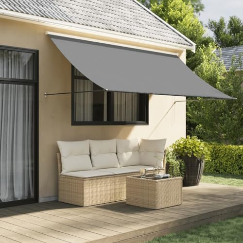 Toldo retráctil de 300 x 150 cm, marco de acero gris oscuro, tela recubierta de PA para balcón, patio, jardín, protección UV, solución de parasol para montar en la pared