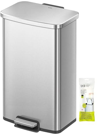 EKO Titus Cubo de Basura Cocina 50L con Pedal y Tapa de Cierre Suave | Acero Inoxidable Antihuella | Papelera Moderna y Robusta | Gran Capacidad para Reciclaje