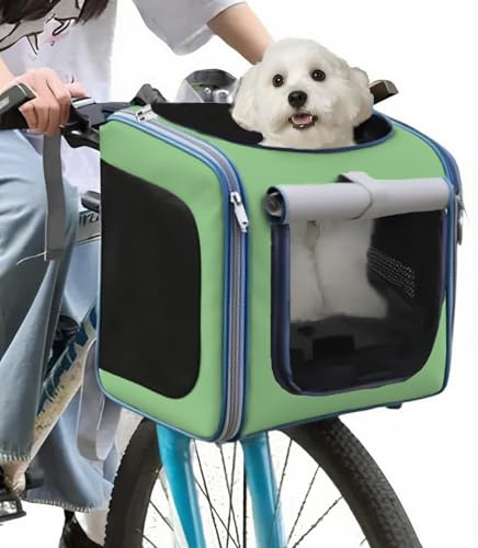 Front Pet Bike Basket,Soft Sided Foldable Pet Cycling Carrier,with 4 Mesh Breathable Windows,with Adjustable Shoulder Strap Detachable Pet Bike Basket Backpack,for Small Dog Cat Puppies Up to 10KG
