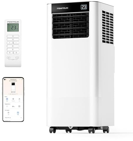 Temprium Mobile Klimaanlage 7000BTU 2,0Kw mit Abluftschlauch | 3-in-1 Mobiles Klimagerät | Fensterabdichtung | APP-Steuerung + Fernbedienung | Leiser Betrieb <48dB | 24h-Timer | Für Räume bis 20m²