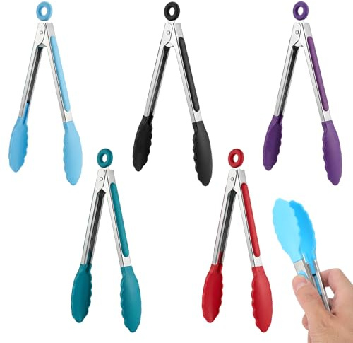 5 Pezzi Mini Pinze da Cucina 21,4 cm, Pinza Cucina, Pinze Cucina, Pinza da Cucina, Pinze per Cucina - Pinza da Servizio Multicolore per Buffet, Insalata, Aperitivo