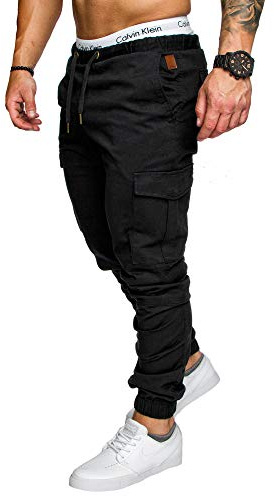Amaci&Sons Jogger Cargo Herren Chino Jeans Hose 7001 Schwarz W30