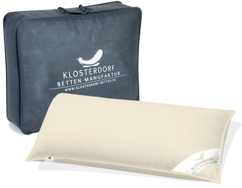 Klosterdorf Bettenmanufaktur Premium Bio Dreikammer Kopfkissen ''nobel'' - 40x80 cm - 500 Gramm - Handarbeit aus Deutschland - Für einen gesunden Schlaf - Daunenkopfkissen Daunenkissen Dreikammer