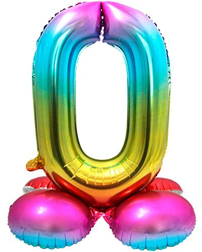 Folat 64290 Folienballon Zahl 0 ca. 81 cm, Rainbow mit Basis, Costumes