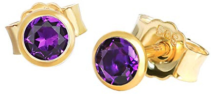 NKlaus Paar Ohrstecker echt Amethyst Gelbgold 585 14 Karat Gold 3,5mm kleine Ohrringe 7934