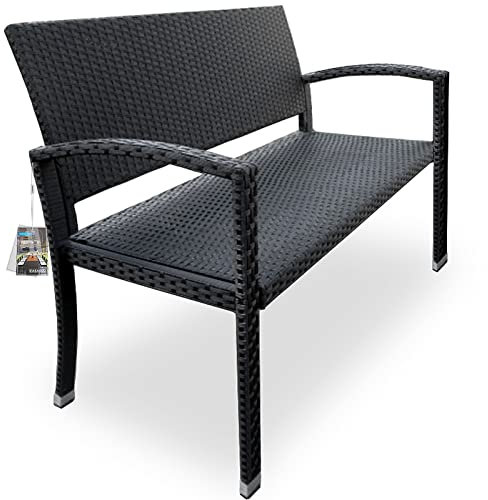CASARIA® 2 Seater Poly Rattan Garden Bench | 320kg Load Capacity | Water and UV-Resistant | Outdoor Patio Terrace Balcony Seating Furniture Love Seat | 122 x 90 x 58 cm | Black