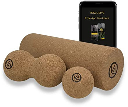 OVATIME Faszien Set Kork - Faszienrolle 30cm x 10cm, Duoball 15cm x 7cm, Faszienball 6cm x 6cm - optimale Vorbereitung auf Belastung, fördert schnelle Regeneration, Keine verklebten Faszien