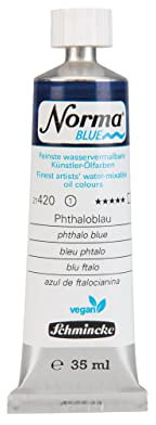 Schmincke - NORMA® Blue, 21420009, feinste wasservermalbare Künstler-Ölfarben, höchstpigmentiert, lichtecht, vegan, Phthaloblau - 35 ml