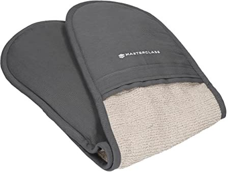 MasterClass Deluxe Professional Oven Gloves, Heat Resistant and Double-Sided Mitts, Heavy-Duty Cotton, Non-Slip Gloves for Cooking and Baking, Grey