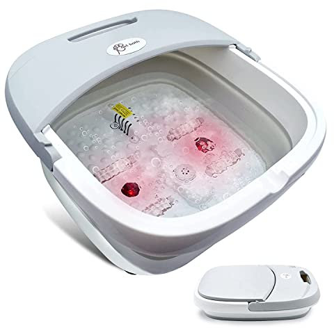 TopHomer Pediluvio Pieghevole con Massaggio Elettrico 500W, Vasca Idromassaggio SPA con Riscaldamento + Bolle + 4 Rulli di Massaggio + Vibrazione, Bagno Pedicure per Rilassamento Piedi Stanchi