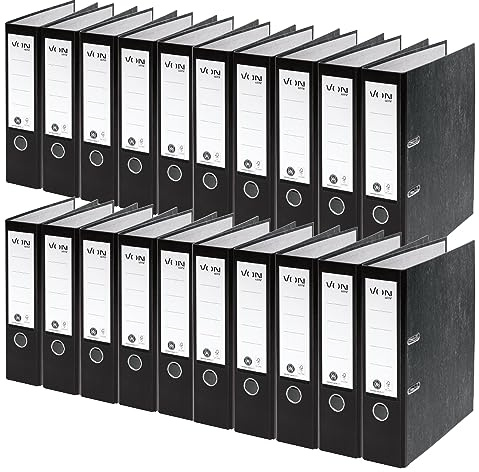 VON Leitz Ordner A4, 20er Pack, 100 % Recyclingpapier, 80 mm Rückenbreite, Für 600 Blatt, Blauer Engel & FSC-zertifiziert, Für Schule, Studium & Zuhause, Schwarz, 10530095