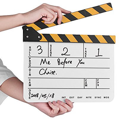 Clapboard de borrado en seco, acrílico de borrado en seco, película de director, tablilla de película de TV, corte de escena de acción, pizarra con barra baja/negra, color blanco