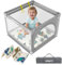 HEMUYT Laufstall 90x90cm Mit Matratze, Playpen Mit Reißverschlusstür, Atmungsaktivem Netz an Vier Seiten, Rutschfeste Basis, Faltbar