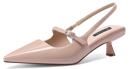 MIRAAZZURRA Damen Kitten Heel Slingbacks Spitze Zehen Pumps Niedriger Absatz Slip On Kleiderschuhe mit Schnallenriemen für Dating Party Arbeiten Nackt 38
