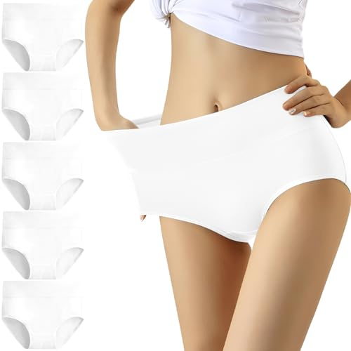 YouShow Women's Knickers High Waist Cotton Underwear for Women Ladies Full Briefs Pant Multiple Colors and Sizes 5 Pack