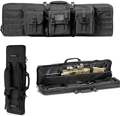 BomDog Taktiskväska Med Låsbart Fack Förvär Och Ammunition, Bärväska Med Hållare Förvärspinne/Black/42In Double Rifle Case