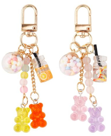 Lot de 2 Porte-Clés Ourson en Gélatine - Bijoux Kawaii en Résine, Pendentif Mignon Forme d'Ours, Couleur Bonbon Macarons pour Femmes et Filles